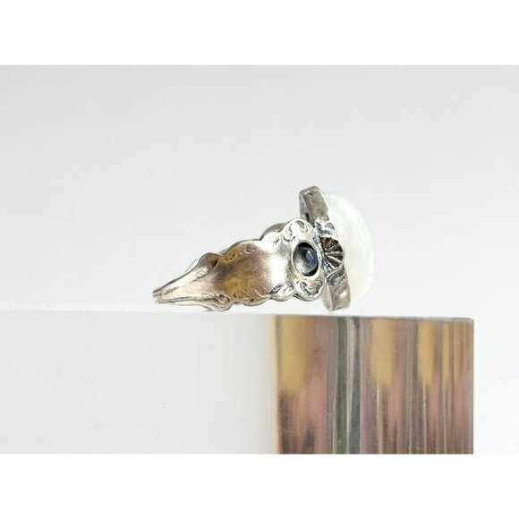 Moonstone Art Deco Sterling Silver Cabochon Israeli Made Vintage Ring - sz 10 - Picture 4 of 10